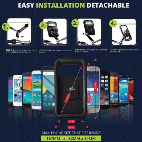 Waterproof Mobile Holder Mirror Mount with 15W Wireless Charger – Black. - Image 4