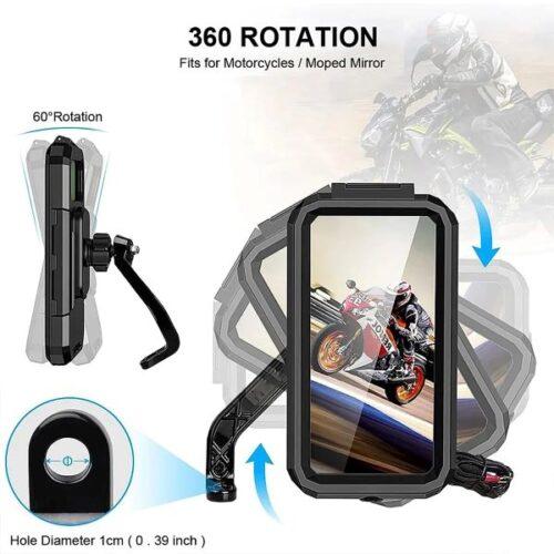Waterproof Mobile Holder Mirror Mount with 15W Wireless Charger – Black. - Image 3