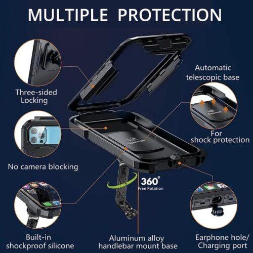 Waterproof Mobile Holder Mirror Mount with 15W Wireless Charger – Black. - Image 5
