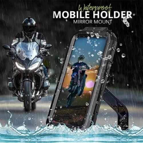 Waterproof Mobile Holder Mirror Mount with 15W Wireless Charger – Black. - Image 2